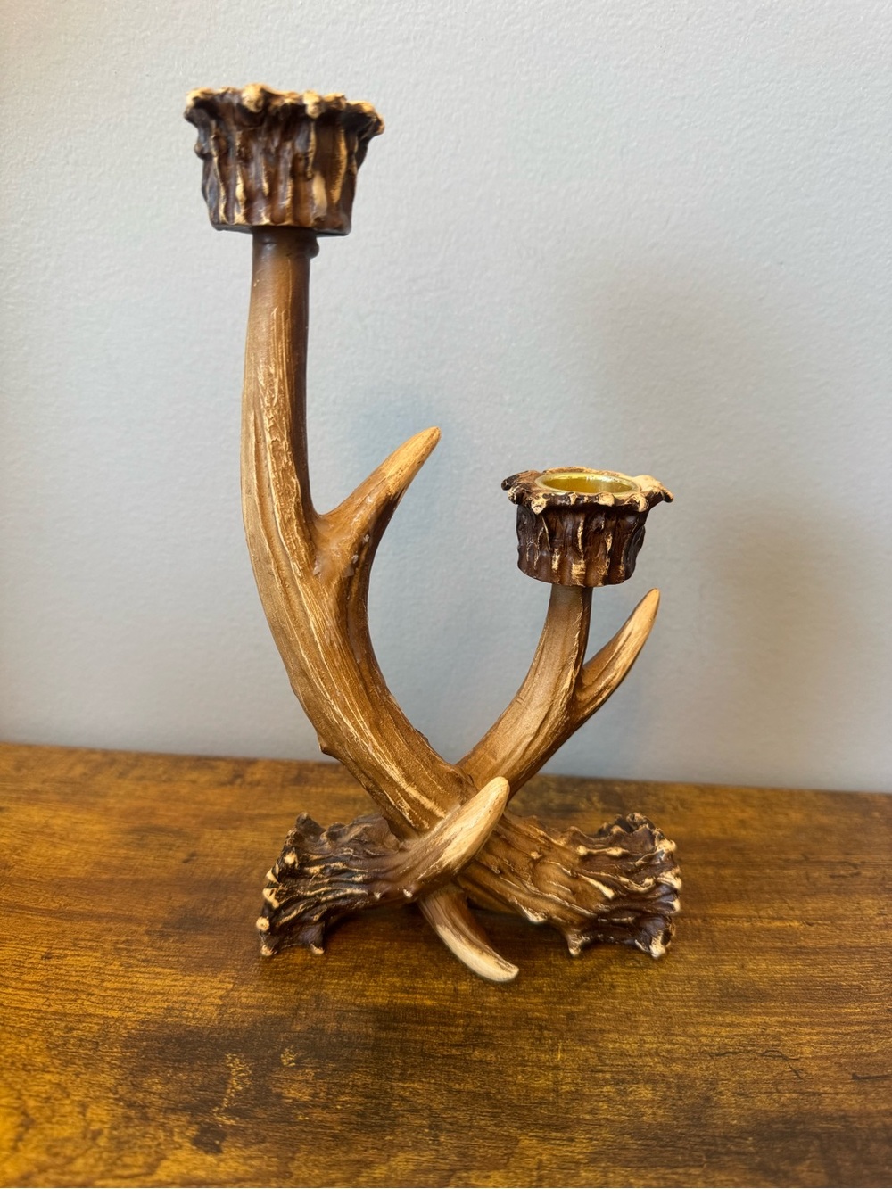 Vintage Faux Antler Double Taper Candle Holder Rustic‎ Deer Lodge Cabin Decor
